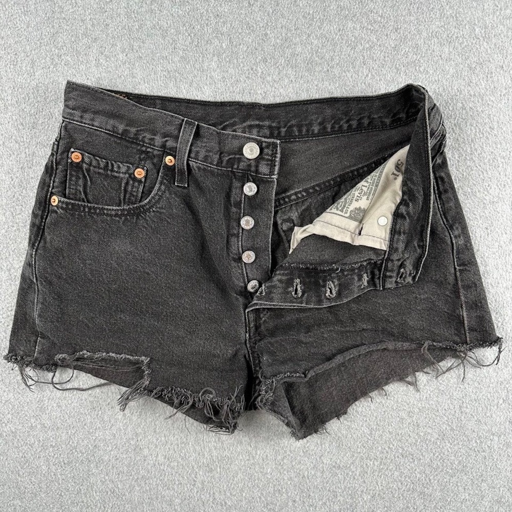 Levis 501 Womens Black Jean Cut Off Shorts High Rise Button Fly W29‎ Denim Rodeo